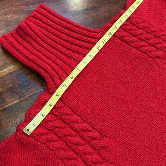 Vintage Ralph Lauren Hand Knit Wool Puff Sleeve Turtleneck Sweater Red Large - Picture 8 of 11
